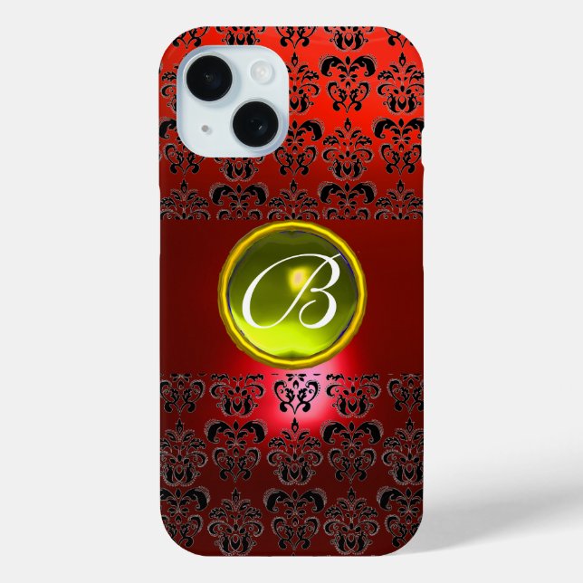 Funda De Case-Mate Para iPhone DAMASK GEM MONOGRAM Rojo amarillo (Reverso )