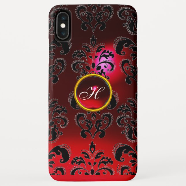 Funda De Case-Mate Para iPhone DAMASK GEM MONOGRAM rojo burgundy (Reverso)