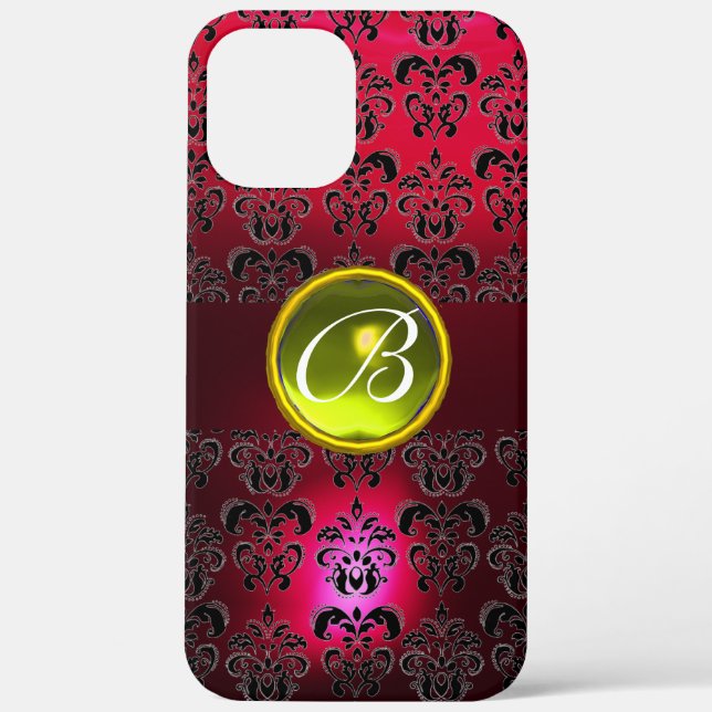 Funda De Case-Mate Para iPhone DAMASK GEM MONOGRAM Topaz amarillo ,Ruby rojo (Reverso )