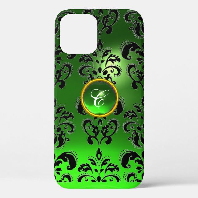 Funda De Case-Mate Para iPhone DAMASK GEM MONOGRAM verde (Reverso )