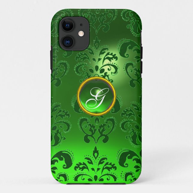 Funda De Case-Mate Para iPhone DAMASK GEM MONOGRAM verde (Reverso)