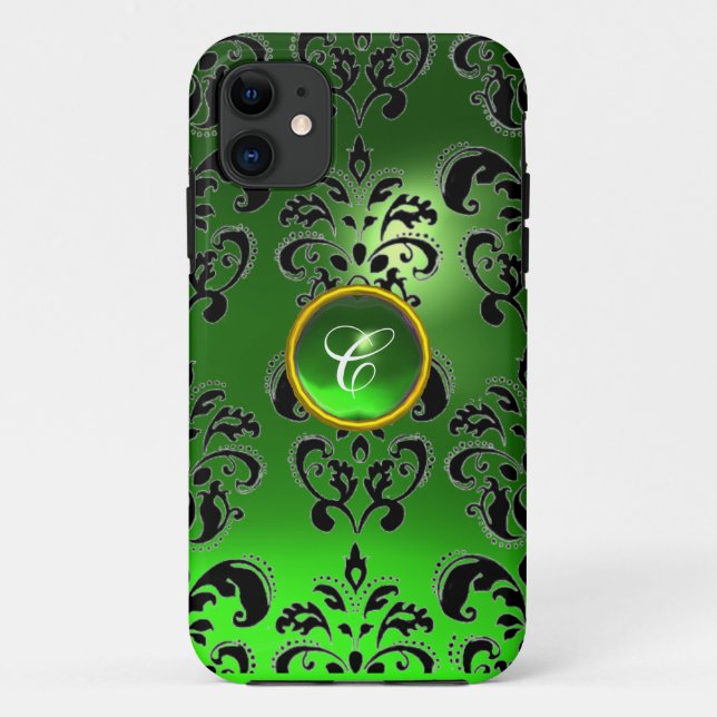 Funda De Case-Mate Para iPhone DAMASK GEM MONOGRAM verde (Reverso)