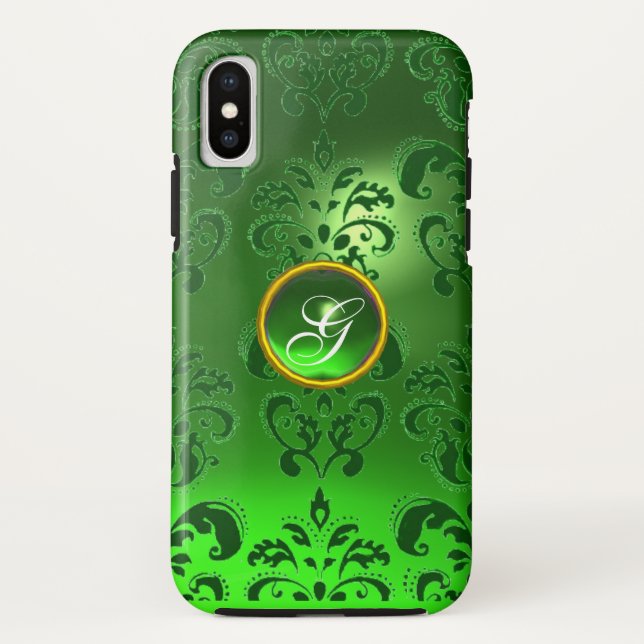 Funda De Case-Mate Para iPhone DAMASK GEM MONOGRAM verde (Reverso)