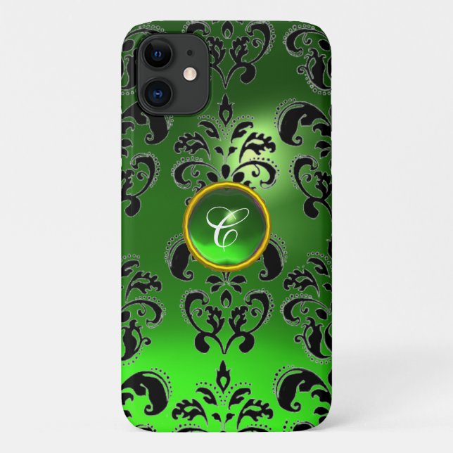 Funda De Case-Mate Para iPhone DAMASK GEM MONOGRAM verde esmeralda (Reverso)