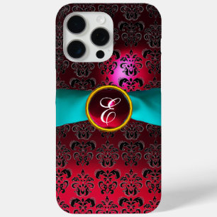 Funda Para iPhone 15 Pro Max DAMASK GIRLY MONOGRAM cinta blanca borgoña roja