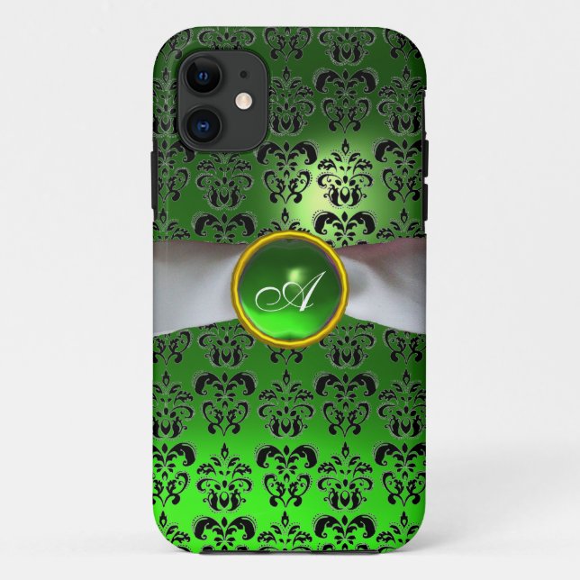 Funda De Case-Mate Para iPhone DAMASK GIRLY MONOGRAM cinta blanca verde (Reverso)