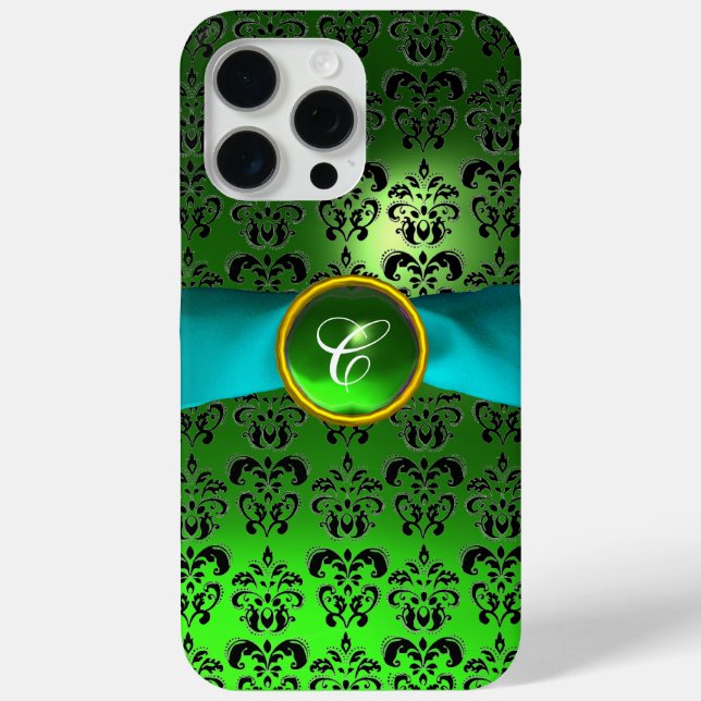Funda De Case-Mate Para iPhone DAMASK GIRLY MONOGRAM lazo verde agua azul (Reverso )