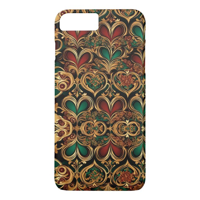 Funda De Case-Mate Para iPhone Damask Hearts Gold Black Crimson Emerald (Reverso)
