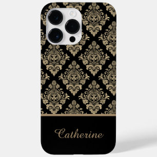 Funda Para iPhone 14 Pro Max De Case-Mate Damask Negro Oro Remolino Nombre Personalizado