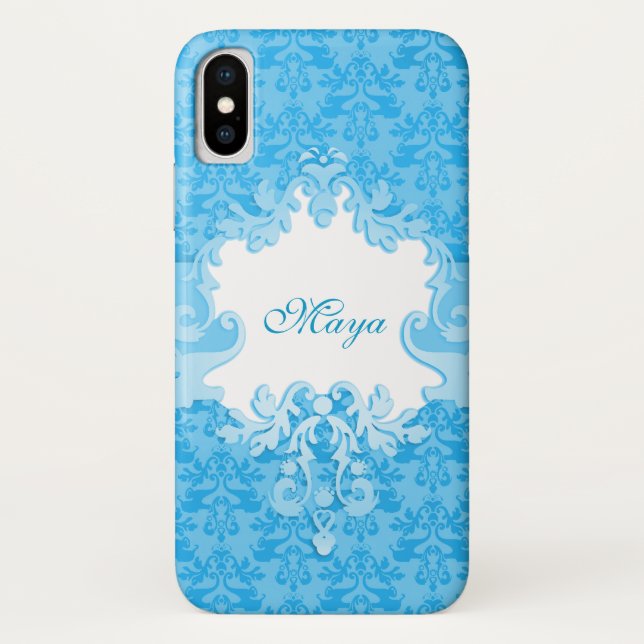 Funda De Case-Mate Para iPhone Damask sky azul nombre iphone case (Reverso)