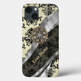 Funda Para iPhone 13 Dámaso negro y crema personalizada
