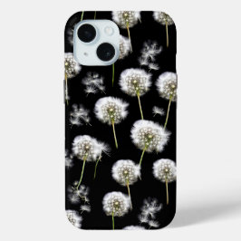 Funda Para iPhone 15 Dandelions ondulados sobre negro