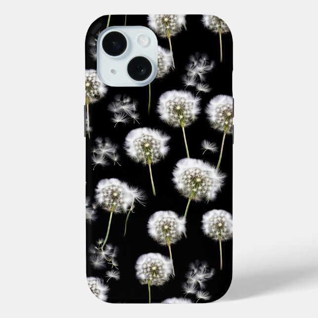 Funda De Case-Mate Para iPhone Dandelions ondulados sobre negro (Reverso )