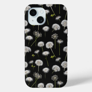 Funda Para iPhone 15 Dandelions ondulados sobre negro
