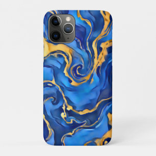 Funda Para iPhone 11 Pro Danza Real Azul Real Oro Fluyendo Abstracto
