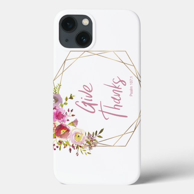 Funda De Case-Mate Para iPhone Dar Gracias Floral Acuarela Rosa (Reverso)