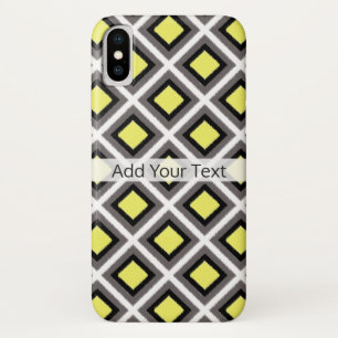 Funda Para iPhone X Dark Grey, Black, Yellow Ikat Diamonds by STaylor