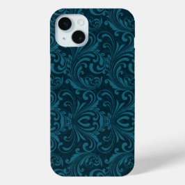 Funda Para iPhone 15 Mini Dark teal floral damask pattern