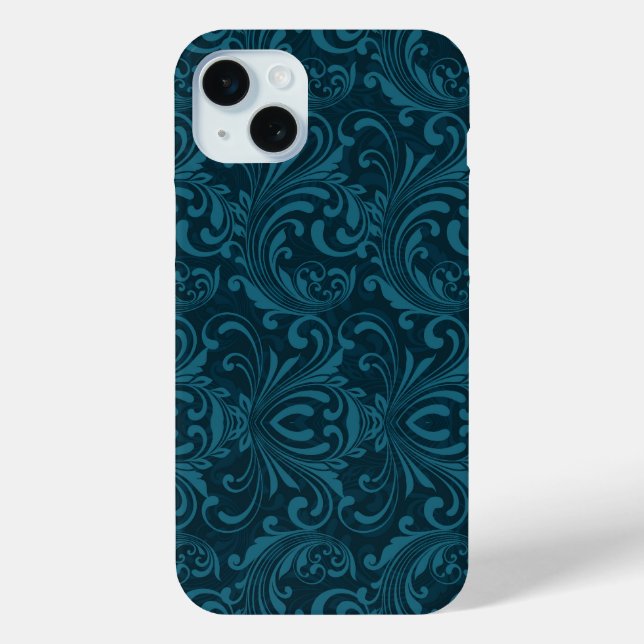Funda De Case-Mate Para iPhone Dark teal floral damask pattern (Reverso )
