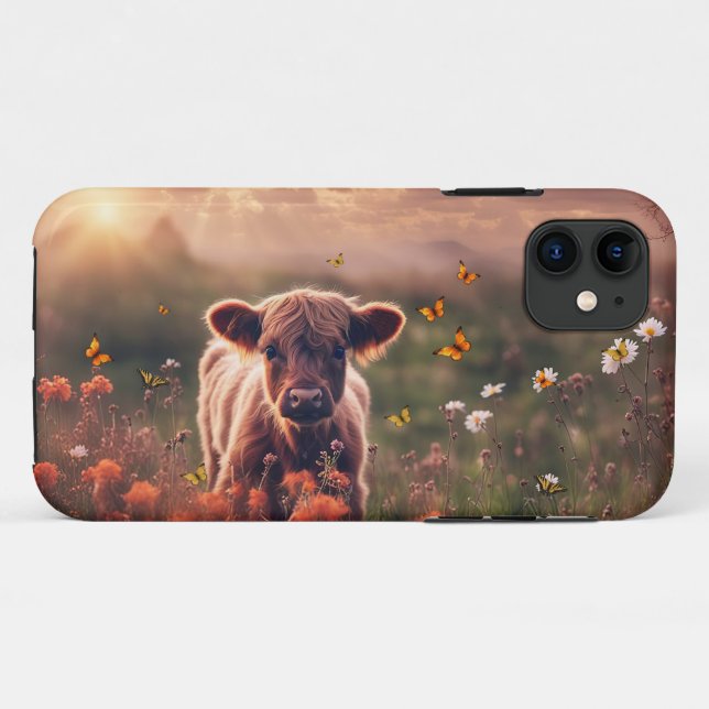 Funda De Case-Mate Para iPhone Darling Highland Cow con mariposas hermosa (Reverso (horizontal))