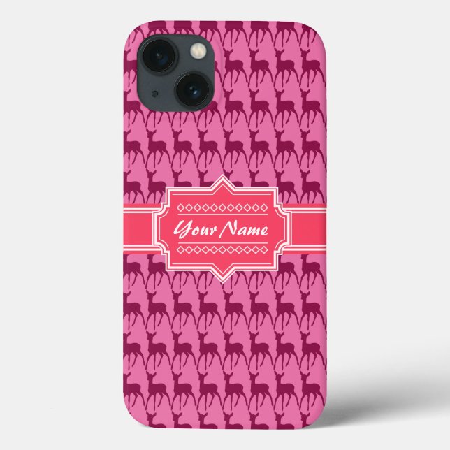 Funda De Case-Mate Para iPhone Deer rosa caliente, nombre personalizado (Reverso)