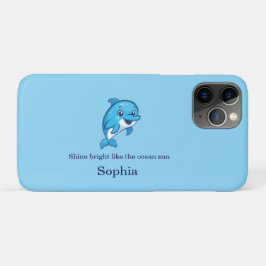 Funda Para iPhone 11 Pro Delfín Azul Feliz y Lindo Dibujo Animado Criatura 
