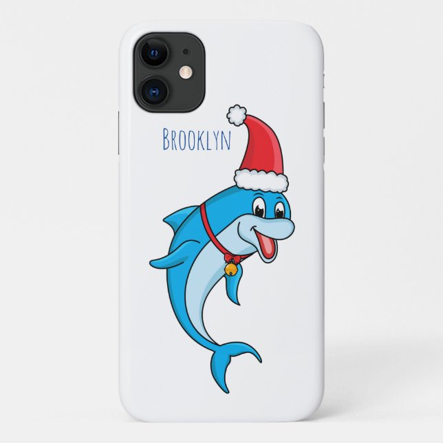 Funda De Case-Mate Para iPhone Delfín lindo con personalizado de Santa hat (Reverso)