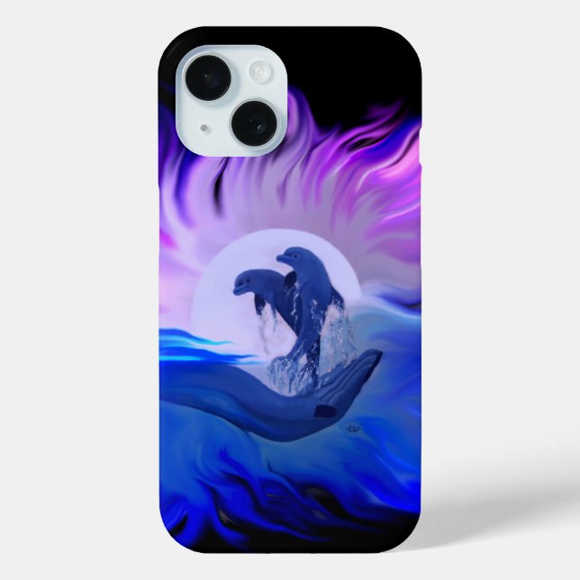 Funda De Case-Mate Para iPhone Delfines a la luz de la luna (Reverso )