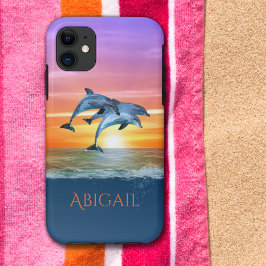 Funda Para iPhone 11 Delfines de sol vibrantes personalizados saltando 