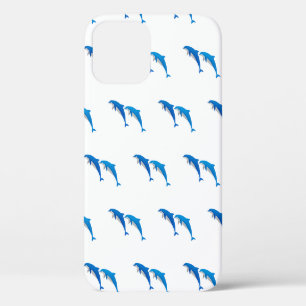 FUNDA PARA iPhone 12 DELFINES GRIS Y AZULES DE VERANO