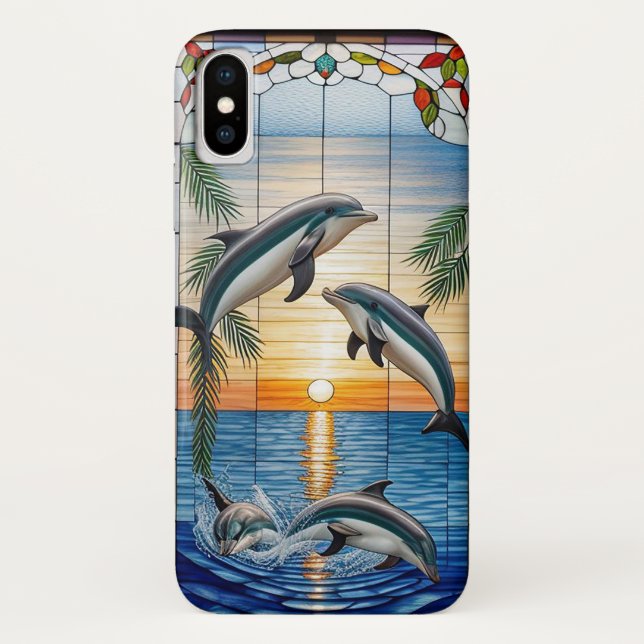 Funda De Case-Mate Para iPhone Delfines saltando al atardecer en el océano (Reverso)