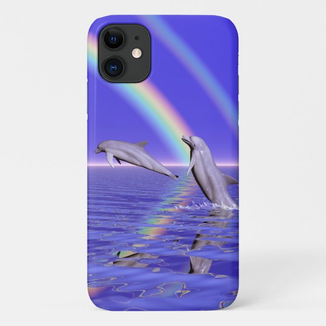 Funda De Case-Mate Para iPhone Delfines y arcoiris (Reverso)