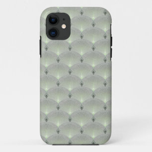 Funda Para iPhone 11 Delicada, verde y gris, art deco.