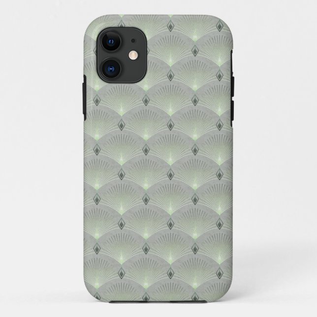 Funda De Case-Mate Para iPhone Delicada, verde y gris, art deco. (Reverso)