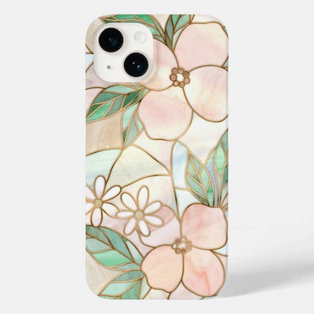 Funda De Case-Mate Para iPhone Delicado Vidrio Manchado Floral (Reverso )