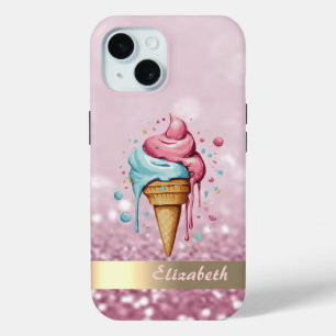 Funda Para iPhone 15 Delicioso helado goteando brillo bokeh