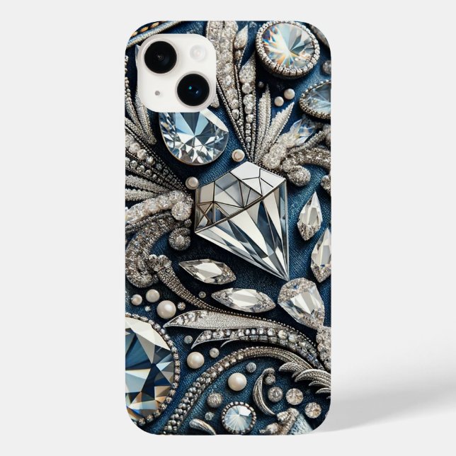Funda De Case-Mate Para iPhone Denim & Diamonds Gemstone Bling Jean (Reverso )