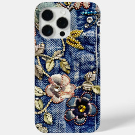 Funda Para iPhone 15 Pro Max Denim Dreamland Flourish: Azul Diamante de imitaci