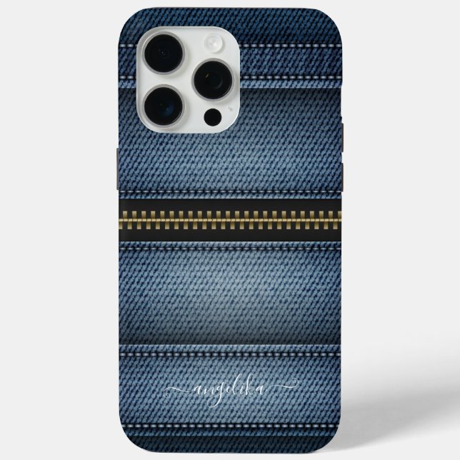 Funda De Case-Mate Para iPhone Denim Jeans Style Stitl y Zipper (Reverso )