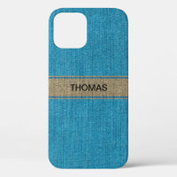Denim Turquoise Gold Jeans Fabric Nombre personal