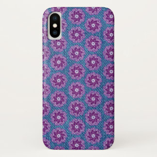 Funda Para iPhone X Denim y flores maletín de iphone púrpura/ azul