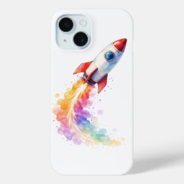 Funda Para iPhone 15 Despegue de Cohete con Acuarela Colorida - iPhone 