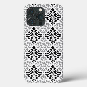 Funda Para iPhone 13 Pro Desplazamiento Damask Gran patrón negro gris blanc