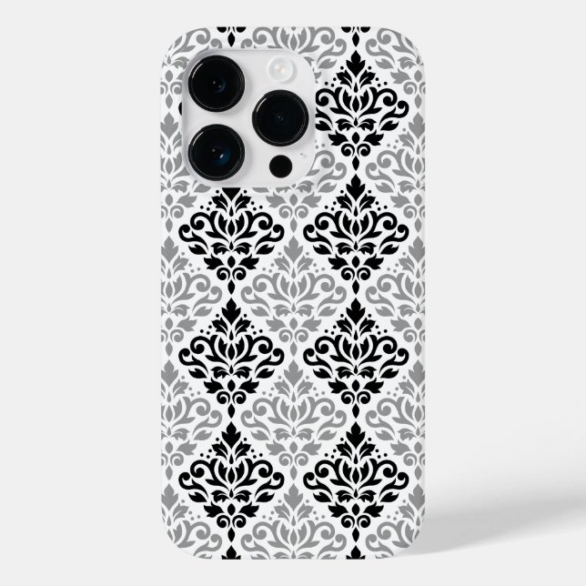 Funda De Case-Mate Para iPhone Desplazamiento Damask Gran patrón negro gris blanc (Reverso )