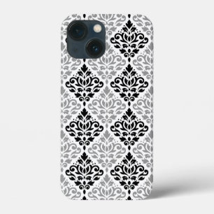 Funda Para iPhone 13 Mini Desplazamiento Damask Gran patrón negro gris blanc