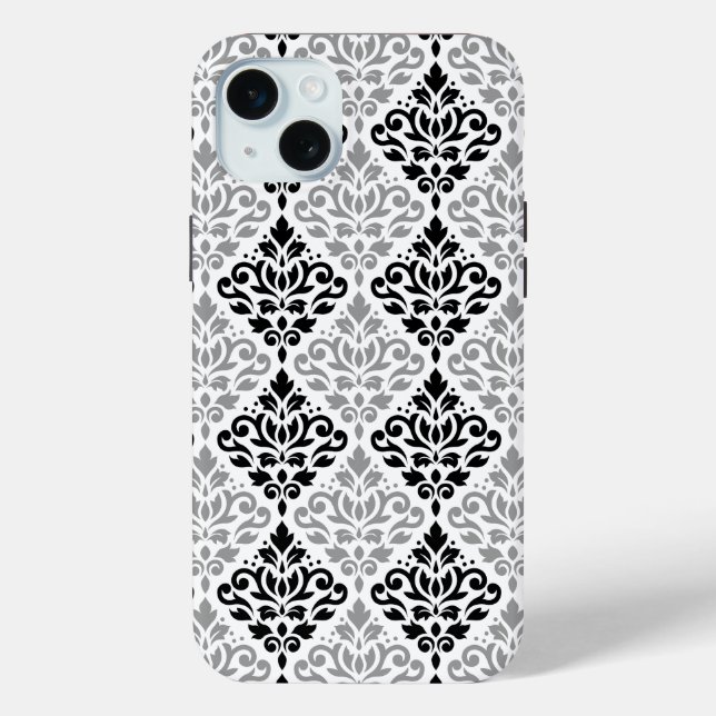 Funda De Case-Mate Para iPhone Desplazamiento Damask Gran patrón negro gris blanc (Reverso )
