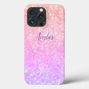 Funda Para iPhone 13 Pro Destello de Brillo Naranja Rosa Personalizado Eleg