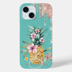 Funda Para iPhone 15 Destellos Gotea Floral Piña Menta Verde