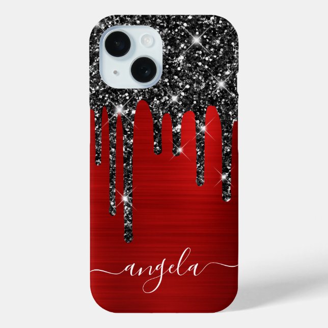 Funda De Case-Mate Para iPhone Destellos Negros Brillo Rojo Firma Glam (Reverso )