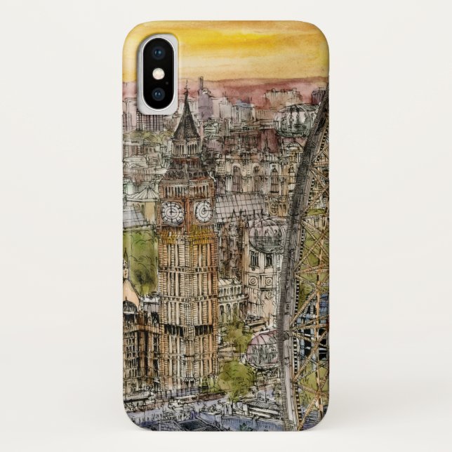 Funda De Case-Mate Para iPhone Destinos | acuarela Big Ben y London Eye (Reverso)